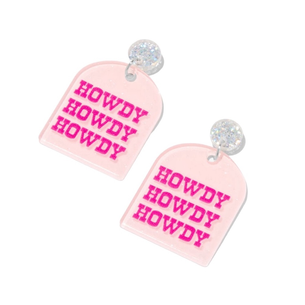 Pink Howdy Neon Sign 1'' Drop Earrings - Picture 1 of 2